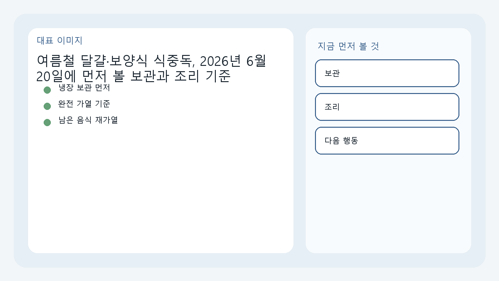 여름철 달걀과 보양식 식중독 예방에서 먼저 볼 보관과 조리 기준을 정리한 이미지