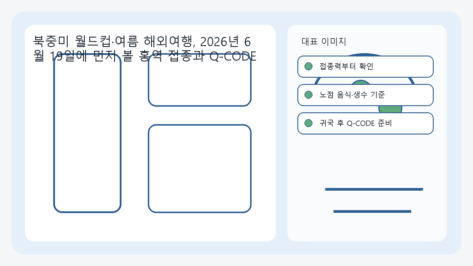 북중미 여행 전 홍역 접종, A형간염, Q-CODE 확인 순서를 정리한 이미지